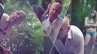Old Man Bangs Duo Penny-pinching Pussy Teens In The Forest